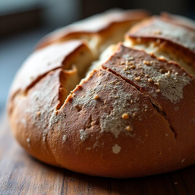 Primo piano di pane romano con grani antichi e crosta croccante