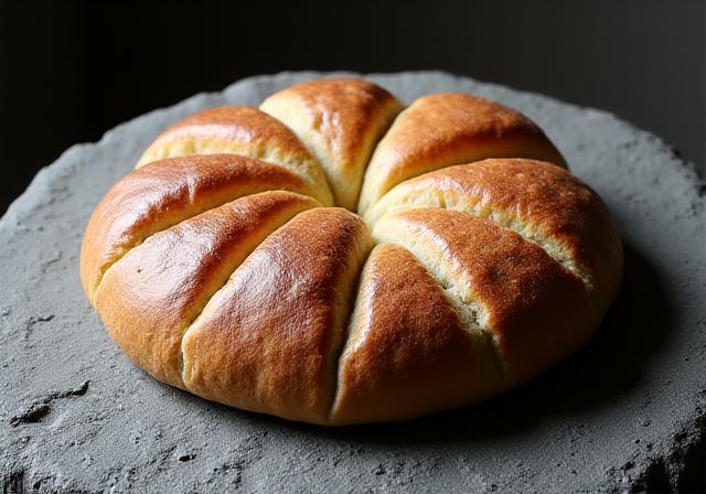 Riproduzione fedele del Panis Quadratus romano su un tavolo di pietra